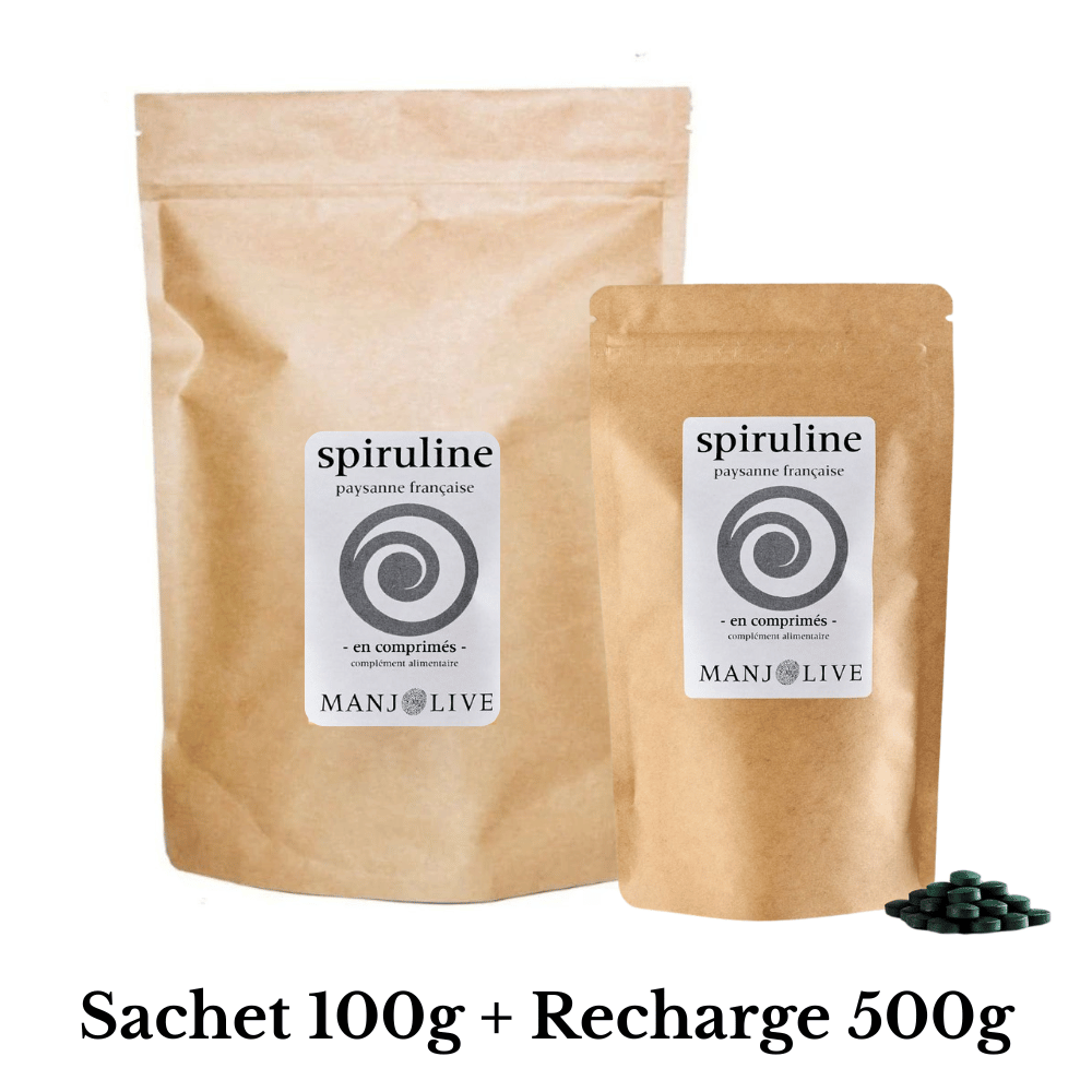 Recharge 500g et 100g spiruline en comprimés