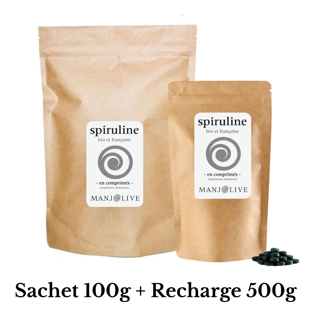 Recharge 500g et 100g spiruline en comprimés bio